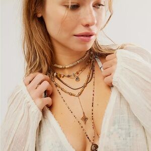Free People Layered Necklace with Gold and Brown Accents